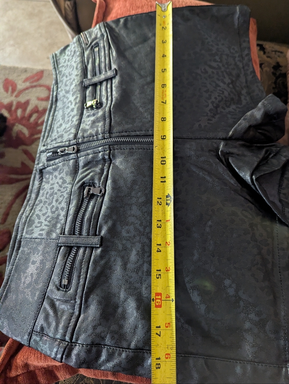 Ramisu Black Leopard-Print High-Waist Faux Leather Shorts with Zip Details - Picture 10 of 11
